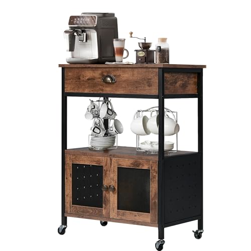 Coffee Bar Cart Cabinet (Rustic Brown)