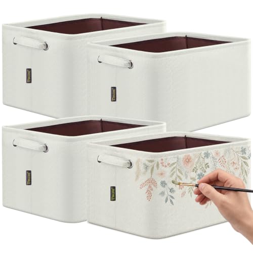 4 Pack Fabric Closet Storage Bins for Shelves (White for DIY / 4PCS/Small-12x8x8)