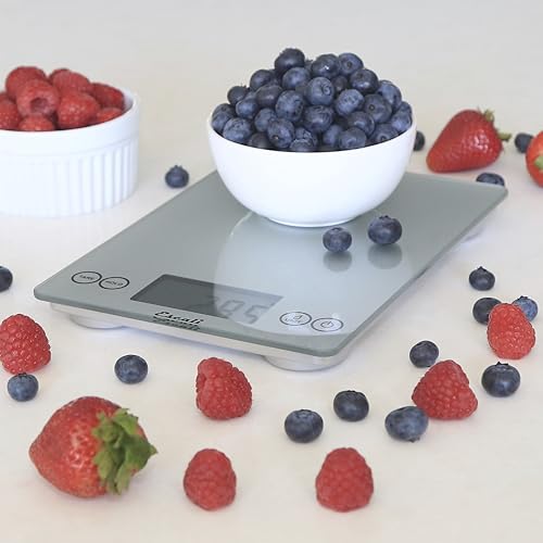 Arti Glass Food Scale Digital Countertop Kitchen (Shiny Silver / 9" x 6.5" x .75")