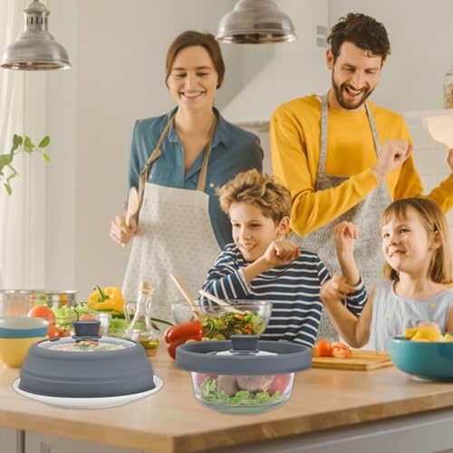 Microwave Splatter Cover Glass Splatter Guard Lid with Collapsible Silicone for Small Bowls Food Plate Cover 8.5 inch Grey (Light Grey / 8.5 inch)