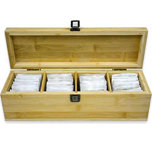 Bamboo Tea Organizer Box Chemical Free Eco (4-Slot Across / TEA Stamp)