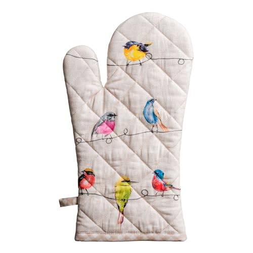 Maison d'Hermine Oven Gloves 100% Cotton Oven Mitt (003 - Birdies on Wire / 7.5" x 13" (Oven Mitt))