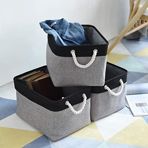 Storage Cubes with Handles (Black&Gray / Large (Pack of 4))