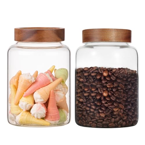 2 PCS Large Glass Jars with Wooden Airtight Lid 60 oz (1800ml/60oz-2PACK)