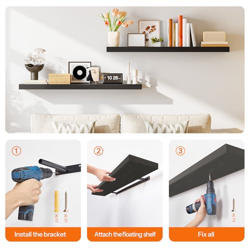 Floating Shelves for Wall (Black / 47.2 Inches)