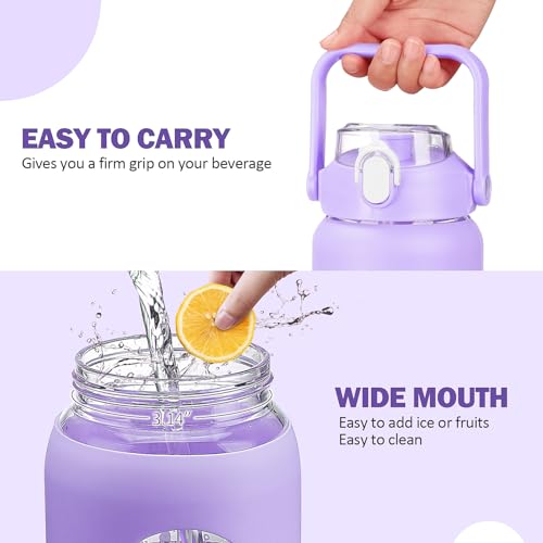 64oz Glass Water Bottles with Straw (Purple / 64 Ounces)