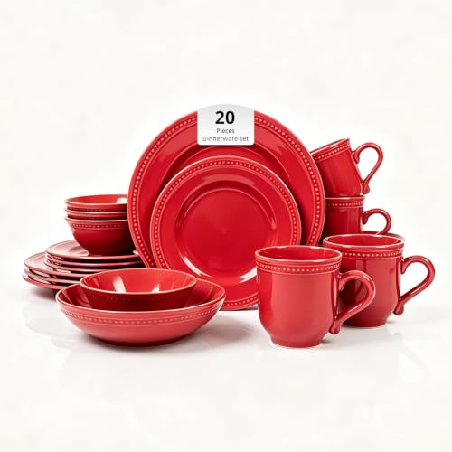 Pearl Dots Stoneware Dinnerware Set (20pc Set / Red)