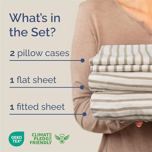 King Size 4 Piece Sheet Set (44 - Beige Stripes 2 / King)