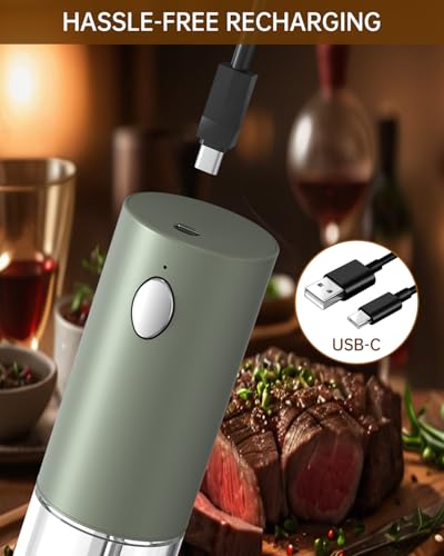 Electric Salt and Pepper Grinder Set Rechargeable Salt and Pepper Mills with Storage Base (Green)