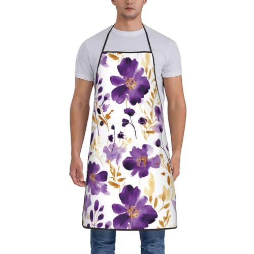 Purple and Gold Watercolor Floral Apron