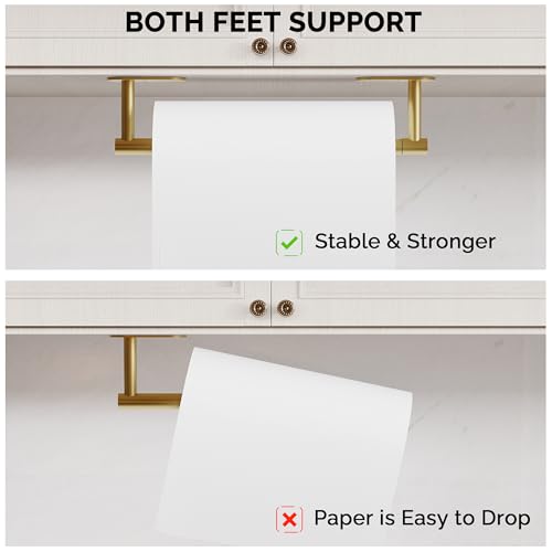 Gold Paper Towel Holder Under Cabinet Self Adhesive or Wall Mount (Gold / Standard Holder)