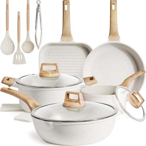 16Pcs Ceramic Pots and Pans Set Non Stick (Ceramic White / 16 Piece)