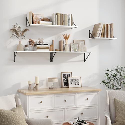 White Deep Floating Shelves for Wall