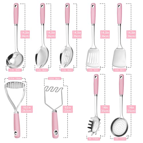 18 0 Stainless Steel Cooking Utensils Set (9PCS-Cooking Utensils Set / Pink)