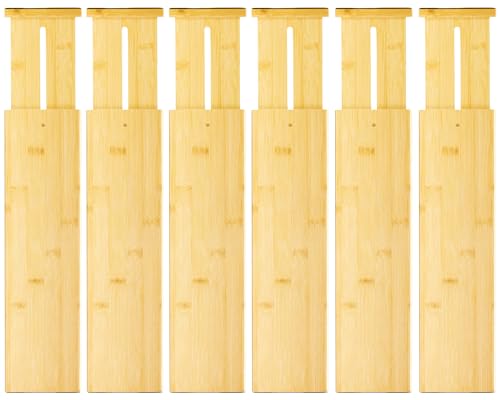 6 Pack Bamboo Drawer Dividers (4''H, 11.9''-17.1''L, 6 Pack)