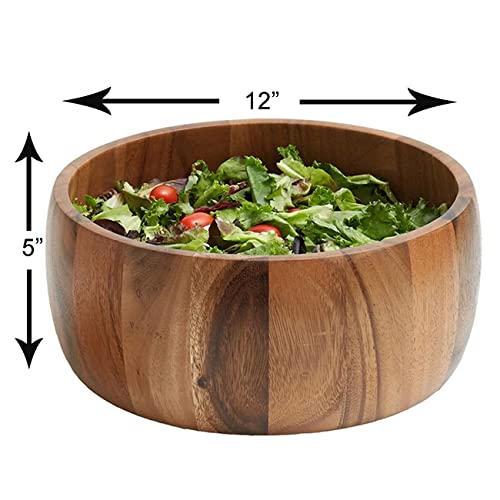 Woodard & Charles Acacia Wood 12" Salad Bowl with Salad Hands (12" x 5" Acacia Wood Bowl with Salad Hands)