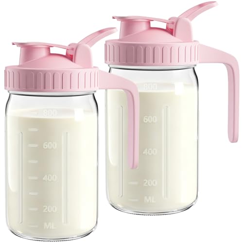 Mason Jar Pitcher Set of 2 (Pink & Pink / 32 Ounces)
