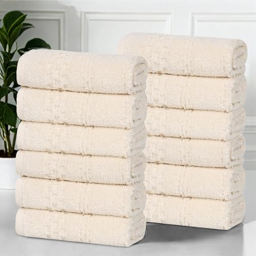 Playa Zero Twist Cotton Medium Weight Small Towels (12 Piece Washcloth / Ivory)