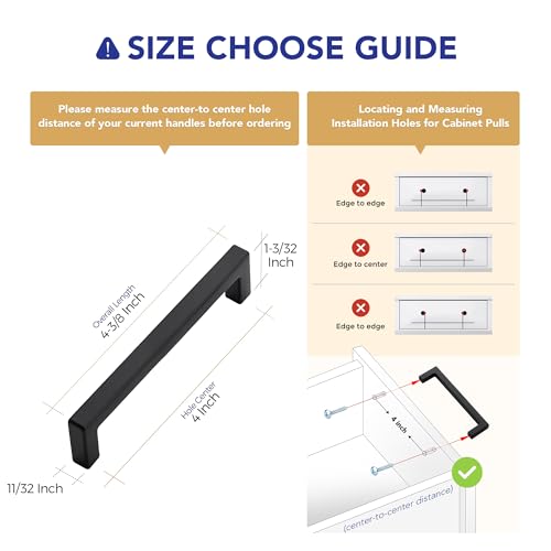 Matte Black Cabinet Handles Solid Cabinet Pulls (Black / Flat Black 4" Hole Center)
