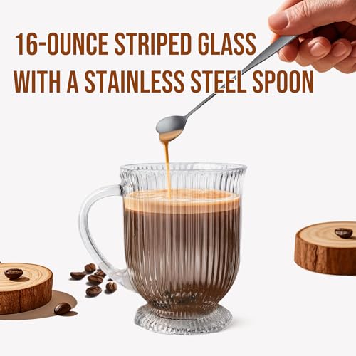 Ribbed Glass Coffee Mugs Set of 4 (Clear Ribbed)