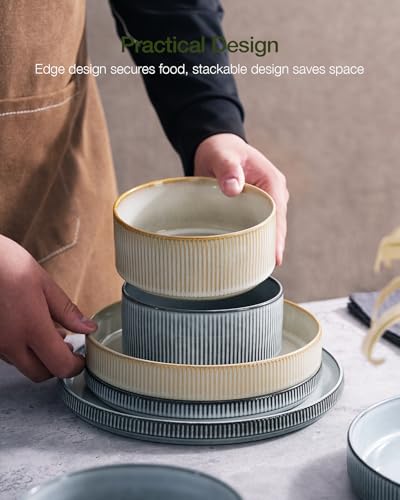 Star Stoneware Dinnerware Sets for 8 (Cappuccino & Smoky Blue)