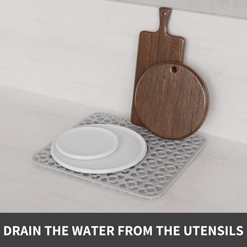 2PCS Sink Mats Sink Protectors Dish Racks Dishwasher Safe Grid Mats for Kitchen Sink Silicone Protect Sink from Stains Damage Scratches Non Slip Heat Resistant Rust Resistant 11"X12" Grey (Gray / 11"X12")