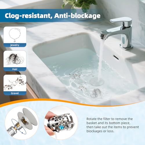 2 Pack Upgraded 3 in 1 Bathroom Sink Drain Strainer (Brushed Nickel)