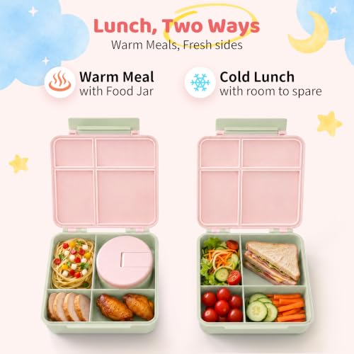 Bento Lunch Box with 8oz Soup Thermo (Green-Pink)