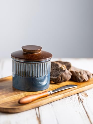 Ceramic Butter Dish with Lid (Blue / Stripe-3.94"dia)