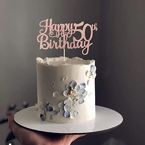 1 PCS Happy 50th Birthday Cake Topper Glitter Cheers to 50 Years Birthday Cake Pick 50 Fabulous Cake Decoration for Happy 50th Birthday Anniversary Party Decorations Supplies Rose Gold (Rose Gold / 50th)