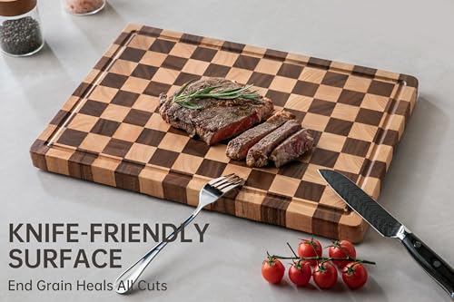 Cutting Boards for Kitchen (Wood Checkered / 17"L x 12"W)