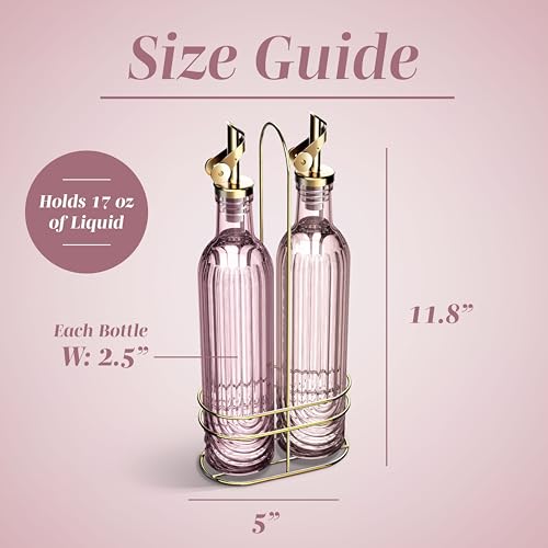 Glass Olive Oil Bottle Dispenser (Elegant Fluted / Pink)