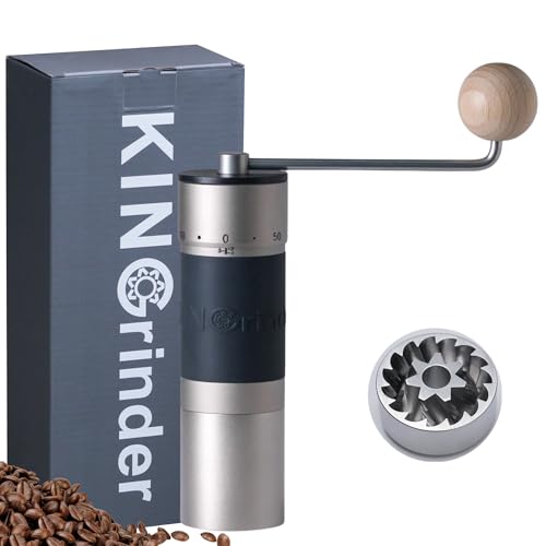 Sliver】KINGrinder K6 Manual Coffee Grinder Straight Handle Stainless Burr (Sliver)