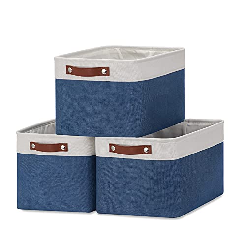 Fabric Storage Bins (White&Blue / L-15"x11"x9.5")