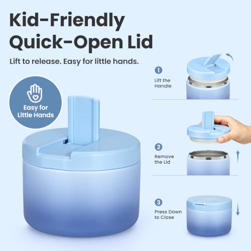 12oz Insulated Vacuum Food Jar with Buckle Lid Wide Mouth Soup Thermo for Hot Food Kids Leakproof Stainless Steel Lunch Container (Gradient Blue / 12OZ)