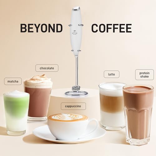 Powerful Milk Frother Wand With Duracell Batteries (Freezing White / Double Whisk + Batteries)