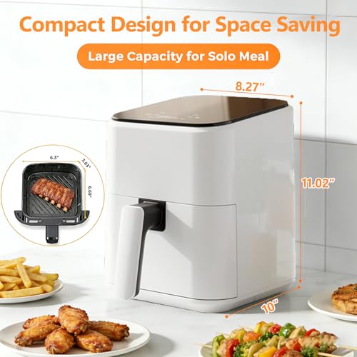 8-in-1 Air Fryer 3 Qt, Digital Preset Airfryer with Overheat Protection and Auto Shut-Off, Nonstick and Dishwasher-Safe Basket for Fries, Bake, 60-Min Timer, Max 400°F, 800W, White (White-3 Qt / 3.17 Qt)