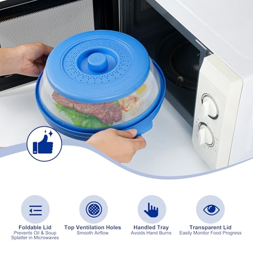 10.7 Inch Microwave Food Cover with Heat Insulation Mat (Dark Blue)
