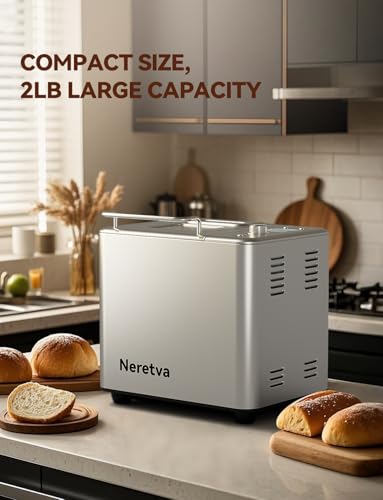 20-in-1 2LB Bread Maker Metal Bread Machine with Dual Heater-Silver (Sliver)