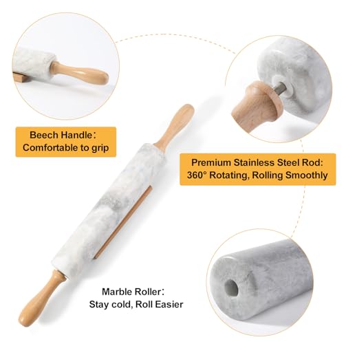 African Natural Marble Rolling Pin (White and Grey Marble with Pastry Mat)