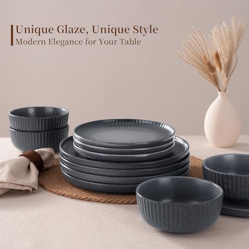 Ceramic Plates and Bowls Sets (Matte Grey / Service for 4)