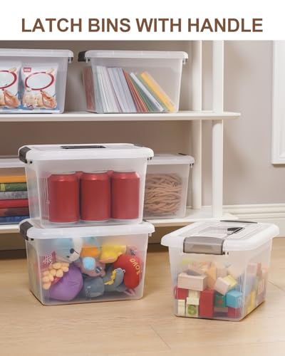 4 Packs 6 QT Storage Bins with Lids Clear Plastic Bins with Grey Handle Stackable Storage Containers for Organizing (6.0QT / 4 PACK)