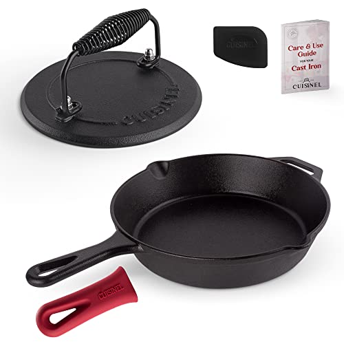 Cast Iron Skillet + Grill Press + Scraper Set (Skillet + Grill Press / 10")