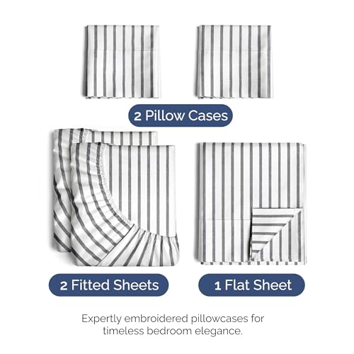 Split King Size 5 Piece Sheet Set (45 - Grey Stripes 2 / Split King Size)