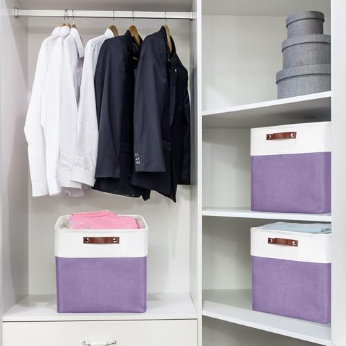 13x13 Cube Storage Bins (Purple / Off-White / Cube - 13"x13"x13")