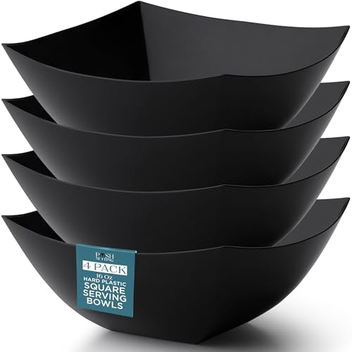 4 Pack Disposable Black Plastic Serving Bowls Square Party Candy Use 16oz (16 OUNCE / Black)