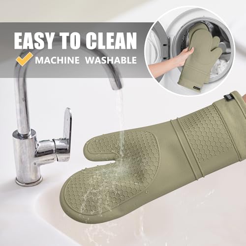 Silicone Oven Mitts and Pot Holders Sets for Kitchen (Sage Green)