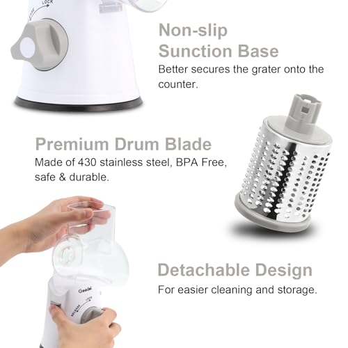 Rotary Cheese Grater Hand Crank (White / 3 Blades)