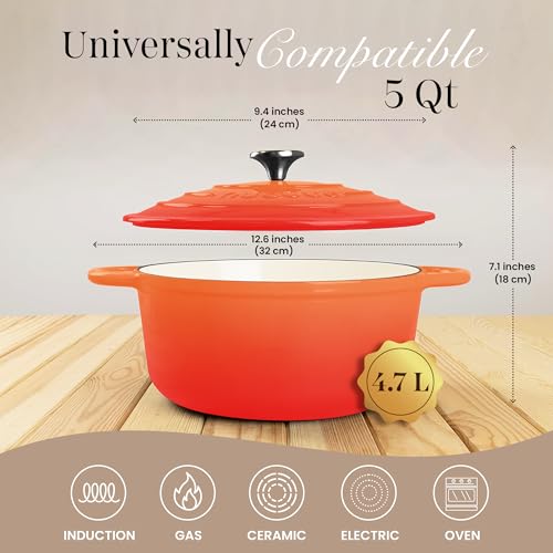 Cast Iron Pot with Lid (Orange / 5-Quart - Deep)