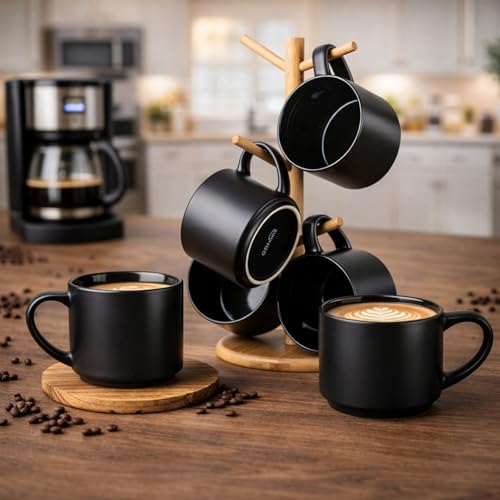 14 OZ Coffee Mugs Set of 6 (Matte Black / Set of 6(14 Ounces))